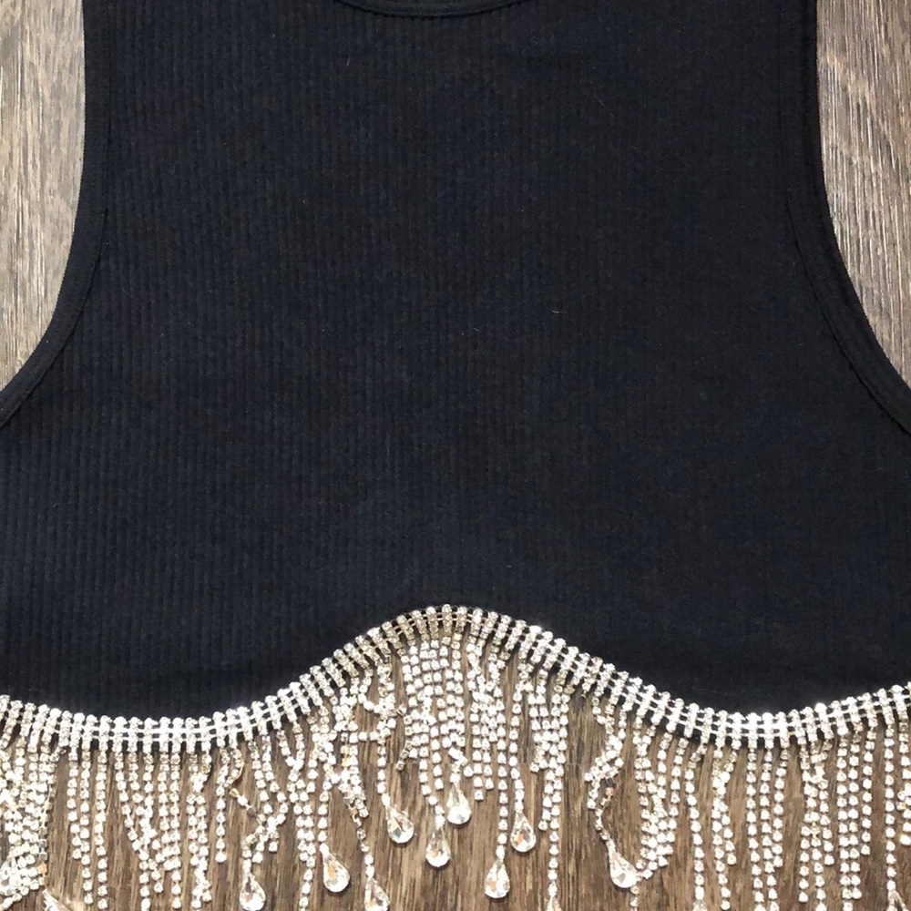 Forever 21 Rhinestone Fringe Ribbed Cropped Tank Top - Picture 17 of 17